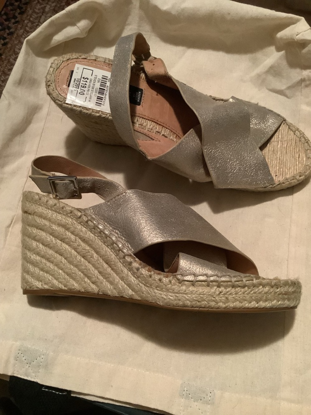 Wedge Espadrille Sandals - Metallic Taupe